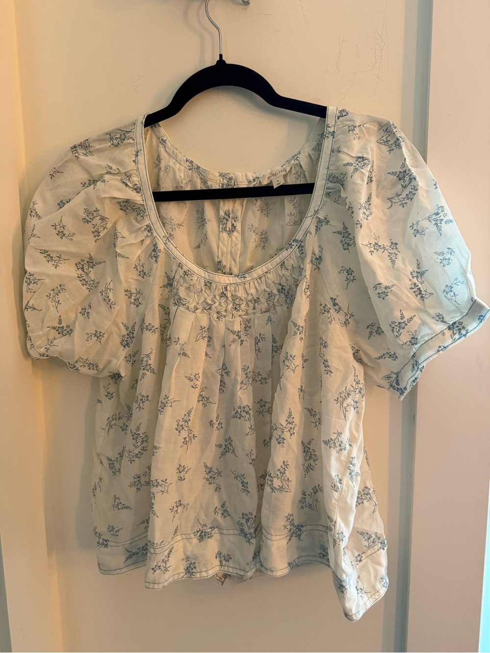 Maeve Cream Blouse with Blue Floral Print